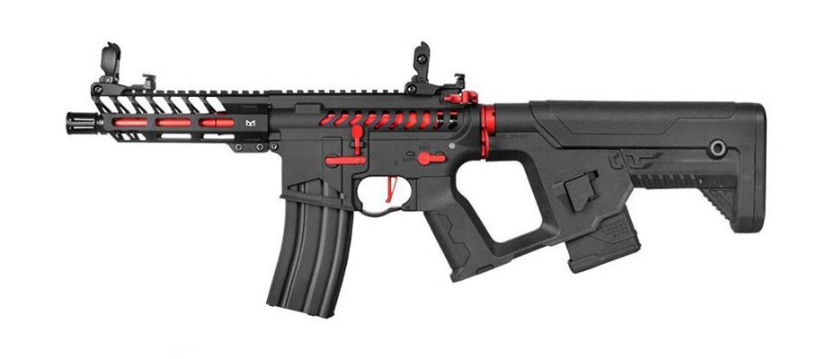 Fucile elettrico M4 Enforcer Needletail Alpha di Lancer Tactical nero e rosso
